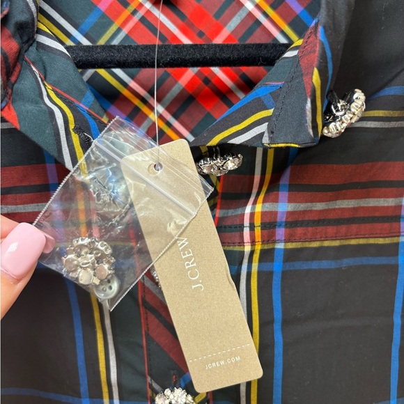 J.Crew - NWT Jewelled Button Popover Tunic in Stewart Tartan in Size 12 - Picture 9 of 13